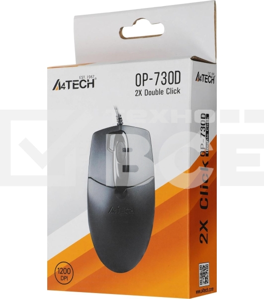 Мышь проводная A4Tech OP-730D черный, 1200 dpi, USB, кнопки - 4