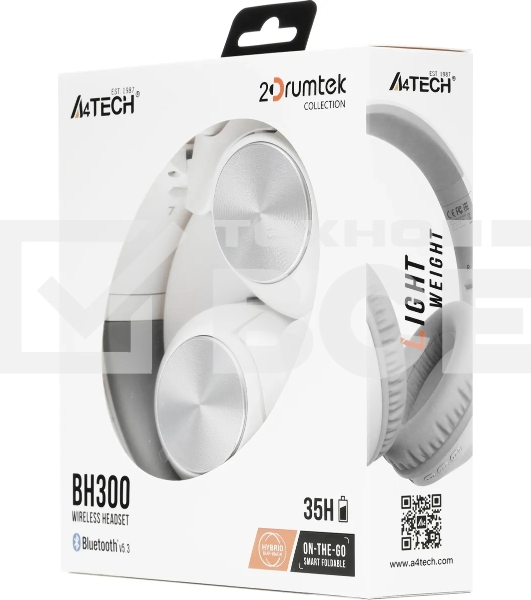 Наушники накладные A4Tech 2Drumtek BH300 белый/серый беспроводные bluetooth оголовье (BH300 GRAYISH WHITE)