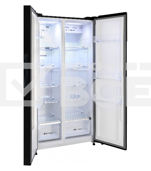 Холодильник Nordfrost RFS 525DX NFGB inverter черное стекло двухкамерный 283/183л морозилка сбоку, No Frost, Side-by-Side