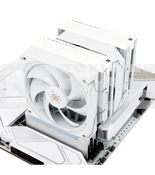 Кулер для процессора Thermalright Royal Pretor 130 белый (4-pin PWM, 158mm, Ni/Cu, 6x6mm, 1x120+1x130mm, 80.45CFM/81.88CFM, 29.4dBA/28.3dBA, 2150PM/1750RPM, S: 1200, 1700, 1851, 2011, 2066, 115X, AM4, AM5, white)