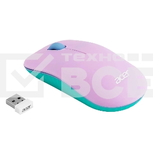 Мышь беспроводная Acer OMR200 фиолетовый, 1200 dpi, радиоканал, USB, кнопки - 3