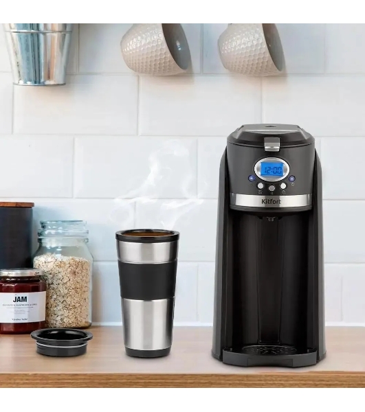 Кофеварка капельная Kitfort КТ-797 черный/нержавеющая сталь, исп. кофе - молотый, 0.42 л, 800 Вт.