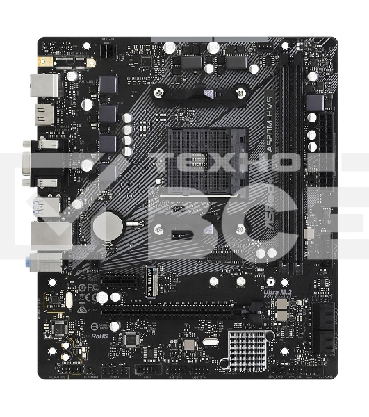 Материнская плата ASRock A520M-HVS, AM4, AMD A520, 2xDDR4, 4xSATA, 1xM.2, 1xPCIe 3.0 x16, 1xPCIe 3.0 x1, 1xHDMI, 1xVGA, 1x 1Gb LAN, 3x3.5 мм, 7.1, mATX