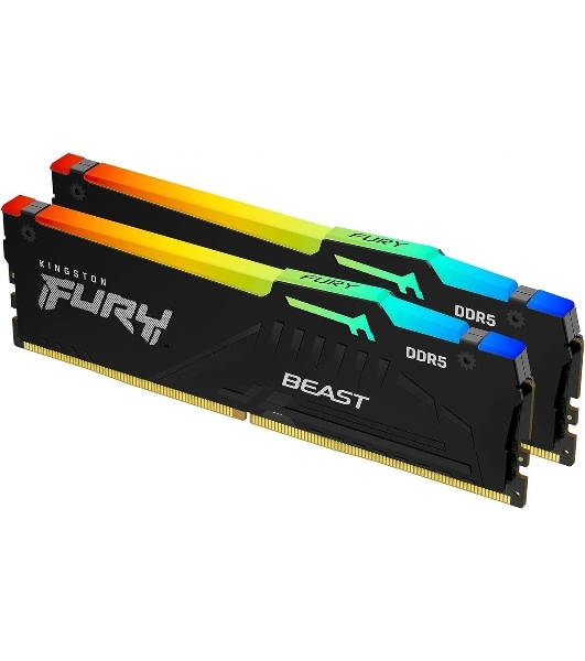 Оперативная память Kingston Fury Beast RGb, DDR5, 32Gb (2x16 Gb), 6000 MHz, CL30, радиатор, RGb, черный