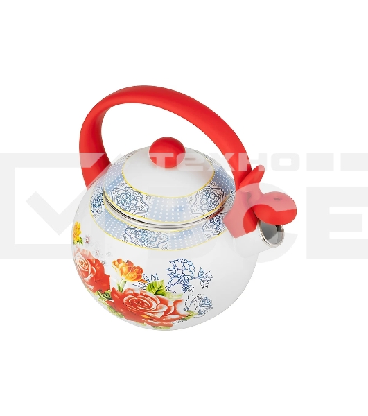 Чайник для плиты LR00-20 LARA (эмаль) RED 2.5 л, индукционное дно, свисток, автоподъем крышки