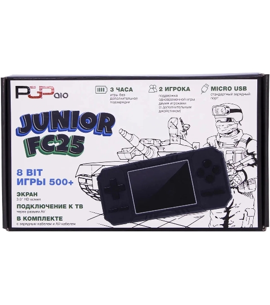 Игровая консоль PGP AIO Junior FC25a чёрная (500 игр, 8 Bit, 3.0 ' HD, Micro USB, 850 мAч, microSD, AV)