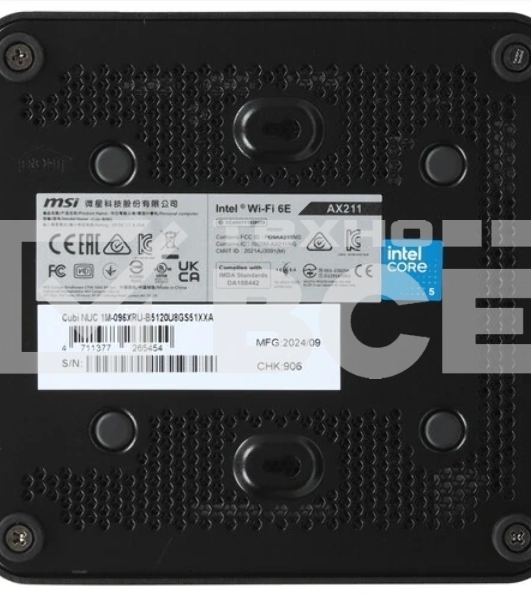 Компьютер MSI Cubi NUC 1M-096XRU, Intel Core 5 120U/8GB/512GB/IrisXE/WF6E/BT5.3/120W/AirCooling/DOS, черный