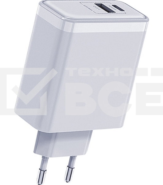 СЗУ Qumo Energy PD 65W (Charger 0075), два порта: Type-C PD + USB-A QC3.0, цвет белый