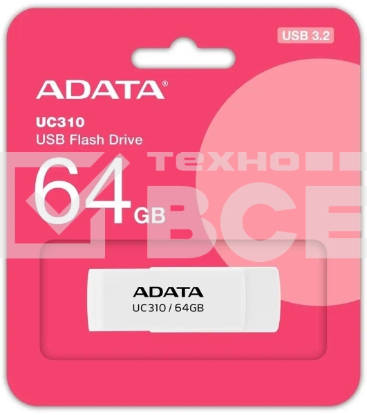 Флешка USB ADATA UC310 (UC310-64G-RWH), 64Gb, USB 3.2 Gen 1, R/W 100/30, белый