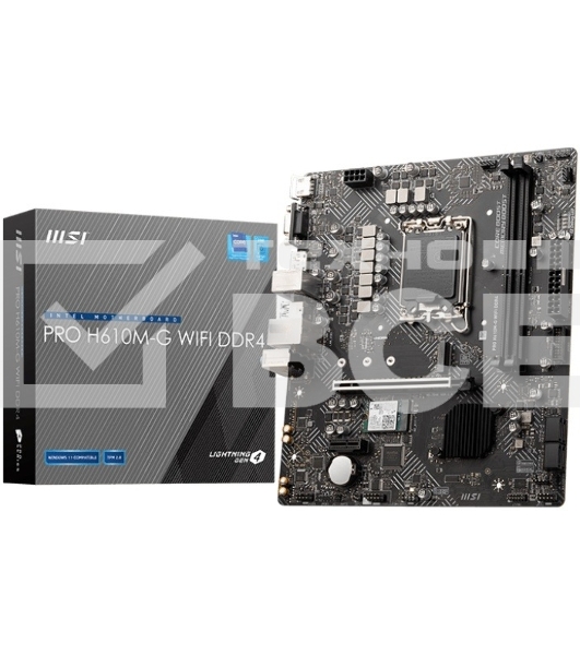 Материнская плата MSI PRO H610M-G WIFI DDR4, Socket LGA 1700, Intel H610, 2xDDR4, 4xSATA, 1xM.2, 1xPCIe 4.0 x16, 1xPCIe 3.0 x1, 1xHDMI, 1xDP, 1xVGA, 1x 1Gb LAN, 4xUSB-A 2.0, 2xUSB-A 5Gbps, 3x3.5 мм, 7.1, mATX