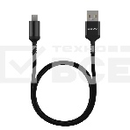 Кабель Maxvi MC-10M black, USB-A - microUSB, 2A ток макс. нагрузки 2А, макс. напряжение 5V; стандарт USB 2.0; длина 1м, нейлоновая оплетка, металлические корпуса разъемов, цвет черный, фото 1