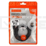 Кабель Qumo light series, USB-Type C, 1м, 5В, 1A, опл. PVC, кон. PVC, круглый, черный, фото 1