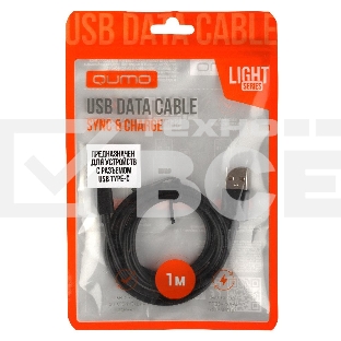 Кабель Qumo light series, USB-Type C, 1м, 5В, 1A, опл. PVC, кон. PVC, круглый, черный
