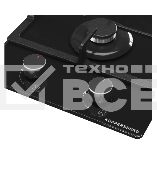 Варочная поверхность Kuppersberg FG 30 B, газ, High-Tech, 30 см, автоматический электроподжиг, газ-контроль, SABAF конфорки, чугунные решетки, цвет черное стекло, цвет фурнитуры черный