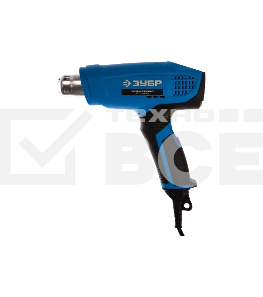 Фен технический (строительный), ЗУБР Профессионал ФТ-П1800, керам. изолятор, электр. регул. темп-ры, 2 режима: 80-550град, 350/550 л/мин, 1800Вт