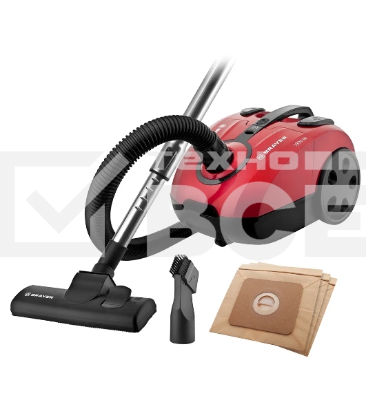 Пылесос BRAYER BR4223 черный/красный, 380/1800 Вт, уборка сухая, пылесборник мешок 2.5 л