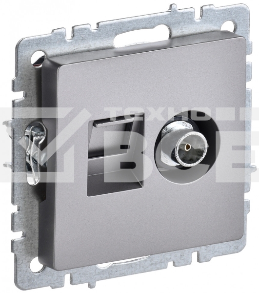 Розетка двойная TV+RJ45 IEK BRITE РТВ/РК12-БрС кат.5E сталь