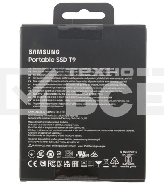 Твердотельный диск Samsung Т9 черный MU-PG1T0B/WW, 1TB V-NAND, USB 3.2 Gen 2х2 Type-C R/W - 2000/2000 MB/s