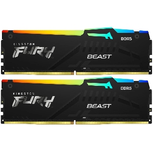 Оперативная память Kingston Fury Beast RGb, DDR5, 32Gb (2x16 Gb), 6000 MHz, CL30, радиатор, RGb, черный