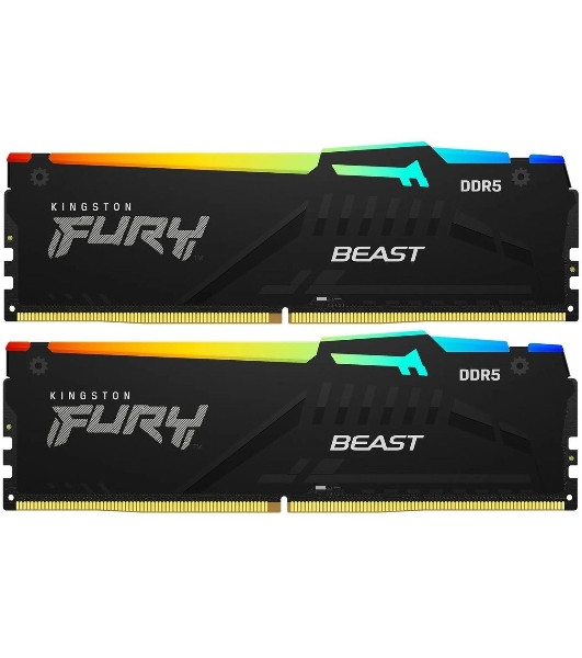 Оперативная память Kingston Fury Beast RGb, DDR5, 32Gb (2x16 Gb), 6000 MHz, CL30, радиатор, RGb, черный