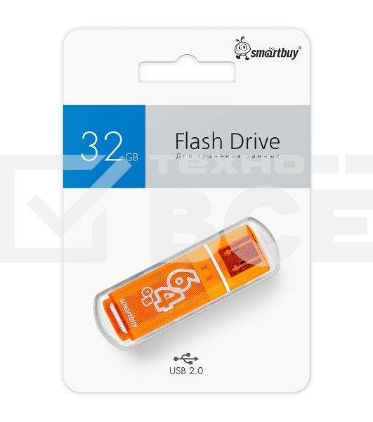 Флешка USB R/W Smartbuy R/W Glossy series Orange (SB64GbGS-Or), 64Gb, USB 2.0, R/W 25/15, оранжевый