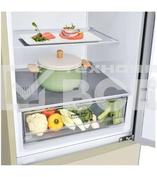 Холодильник LG GA-B509CEWL бежевый двухкамерный 277/107л морозилка снизу, No Frost