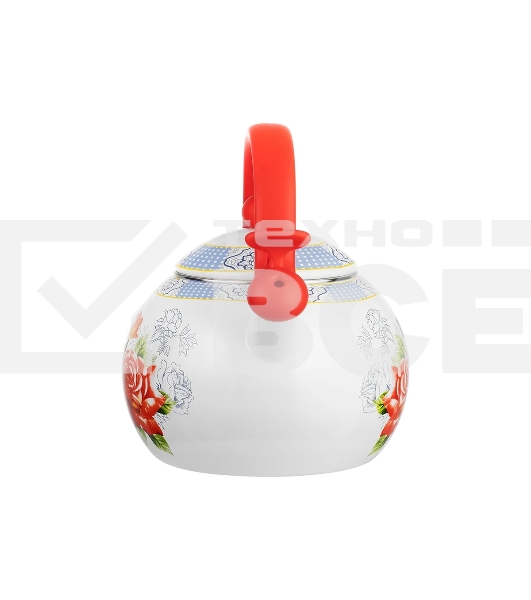 Чайник для плиты LR00-20 LARA (эмаль) RED 2.5 л, индукционное дно, свисток, автоподъем крышки