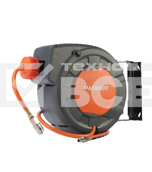 Шланг Patriot 520002425 пневматический армированный на автоматической катушке PHC 10/16 (прямой, ПВС армированный, длина 10 м, диаметр 10х16, раб/макс давление 10/20 бар, мин/макс температура -5/45С, быстросъем рапид, резьба 1/4)