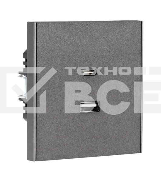 Розетка Kranz STRONG USB-A+Type-C 3А с функцией быстрой зарядки графит