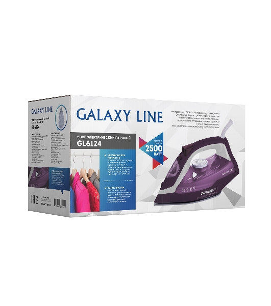 Утюг Galaxy Line GL 6124 фиолетовый/белый, 2500 Вт, 50 г/мин, 230 г/мин, 370 мл