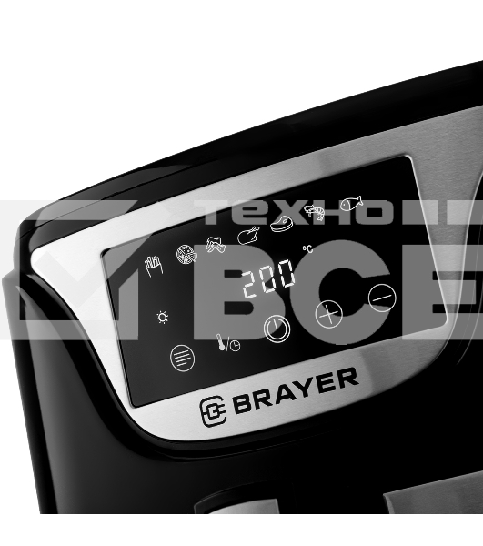 Аэрогриль BRAYER BR2037 чёрный/серебристый, 1500 Вт, 5 л, упр. - сенсор, программ - 7