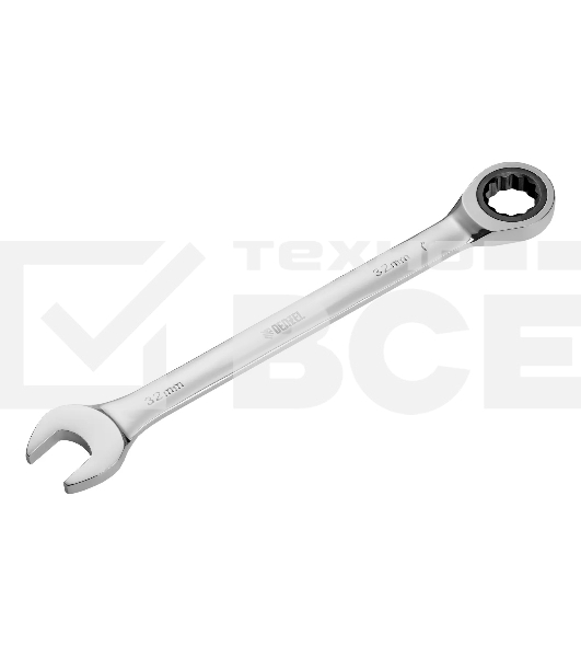 Ключ комбинированный Denzel, с трещеткой, 32 мм