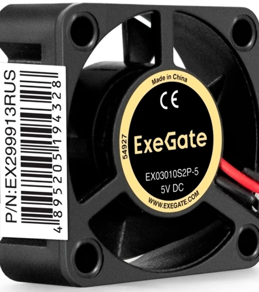 Вентилятор корпусной ExeGate EX03010S2P-5, 30 мм, 9000 об/мин, 25 дБ, 2-pin, без подсветки