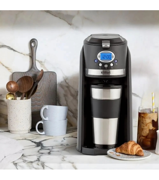Кофеварка капельная Kitfort КТ-797 черный/нержавеющая сталь, исп. кофе - молотый, 0.42 л, 800 Вт.