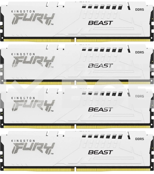 Оперативная память Kingston Fury Beast, DDR5, 128GB (4x32GB), 5200MHz, CL40, радиатор, белый