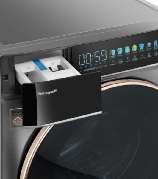 Стиральная машина Weissgauff WM 58411 Direct Drive Inverter Premium Steam Grey серая, загрузка фронтальная 11кг, 1400 об/мин., класс: A+++