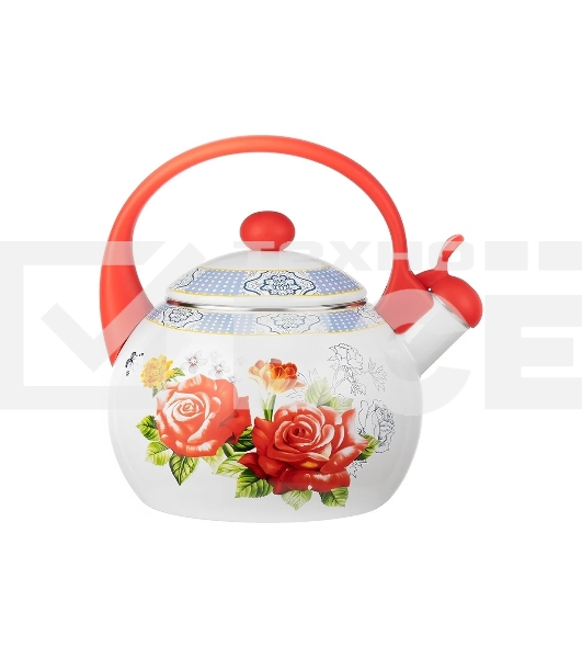 Чайник для плиты LR00-20 LARA (эмаль) RED 2.5 л, индукционное дно, свисток, автоподъем крышки