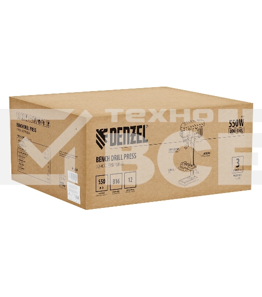 Станок сверлильный Denzel DDM-550L, 550 Вт, 16 мм, 12 ск., лазер, настольный