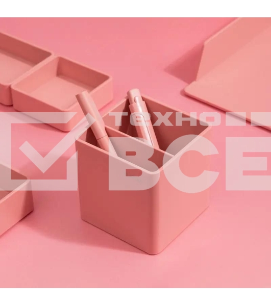 Подставка Deli ENS011PINK Nusign 2отд. для письменных принадлежностей 84х84х86мм розовый пластик