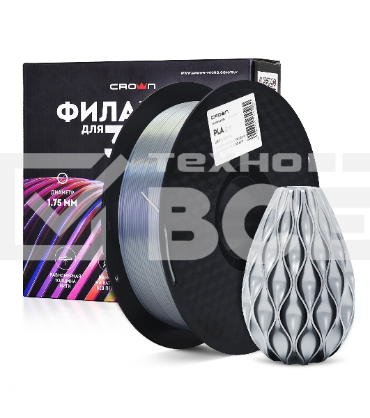 Филамент Crown Micro CM-FILPLAS005S PLA Silk 1.75 1кг серебряный