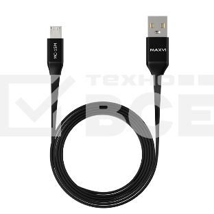 Кабель Maxvi MC-15M black, USB-A - microUSB, 2A ток макс. нагрузки 2А, макс. напряжение 5V; стандарт USB 2.0; плоский кабель, длина 1м, оплетка TPE, металлические корпуса разъемов, цвет черный