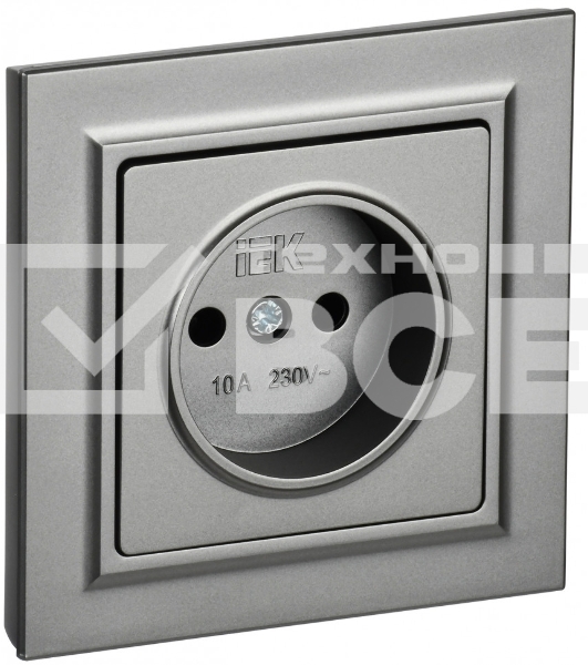 Розетка 1-местная IEK BRITE РСР10-1-0-БрС без заземления, без защитных шторок, 10А, в сборе, сталь