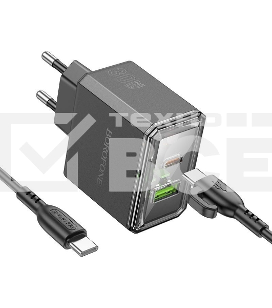 Сетевое зарядное устройство BOROFONE (6941991110689) BAS32A 1USB+1Type-C 3.0A QC3.0 PD 30W, черный
