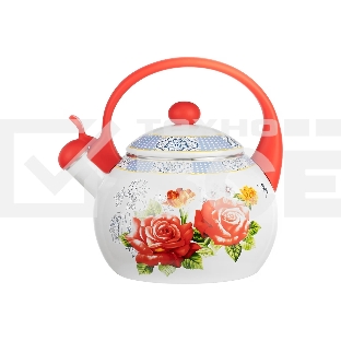 Чайник для плиты LR00-20 LARA (эмаль) RED 2.5 л, индукционное дно, свисток, автоподъем крышки