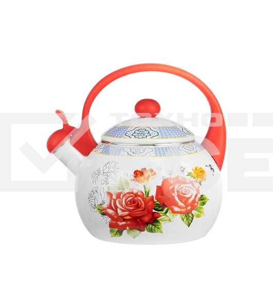 Чайник для плиты LR00-20 LARA (эмаль) RED 2.5 л, индукционное дно, свисток, автоподъем крышки