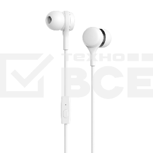 Наушники-гарнитура OLMIO Budz 3.5мм, белые, с микрофоном и кнопкой ответа