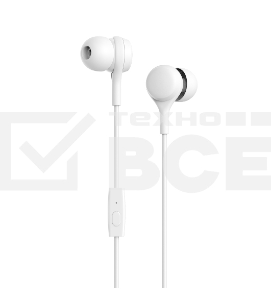 Наушники-гарнитура OLMIO Budz 3.5мм, белые, с микрофоном и кнопкой ответа