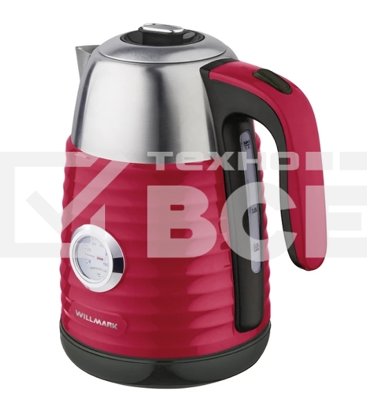 Чайник электрический Willmark WEK-1738PST 1,7л, нержавейка+пластик, красный, термометр, 2200Вт
