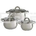 Набор посуды WEBBER BE-616/6 из нерж.стали 6 пр. 2,1 л, 2,9 л, 3,9 л со стеклянными крышками В наборе 6 предметов: кастрюля со стеклянной крышкой 16х10,5 см; 2,1 л кастрюля со стеклянной крышкой 18х11,5 см; 2,9 л кастрюля со стеклянной крышкой 20х12,5см; , фото 1