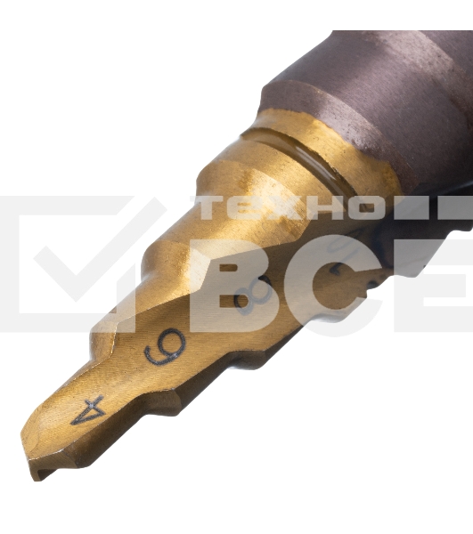 Сверло ступенчатое Denzel 4-6-8-10-12-14-16-18-20 мм, Р6М5К5, 6-гр. хвостовик 723613